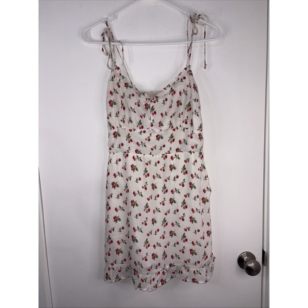 Abercrombie & Fitch Cherry Print Mini Pocket Ruffle Spaghetti Strap Dress, Sz S
